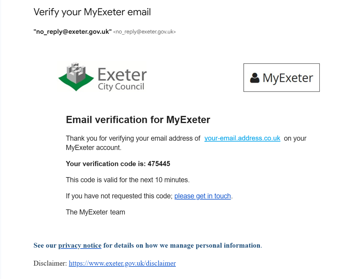 Registration email